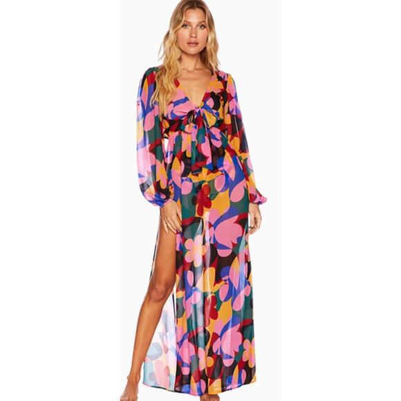 ANTHROPOLOGIE Beach Riot Shiloh Cutout Cover-Up Maxi Dress Sz Large Geo Floral - Picture 1 of 11